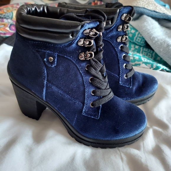 Joe Boxer Blue Velvet Chunky Heeled 
